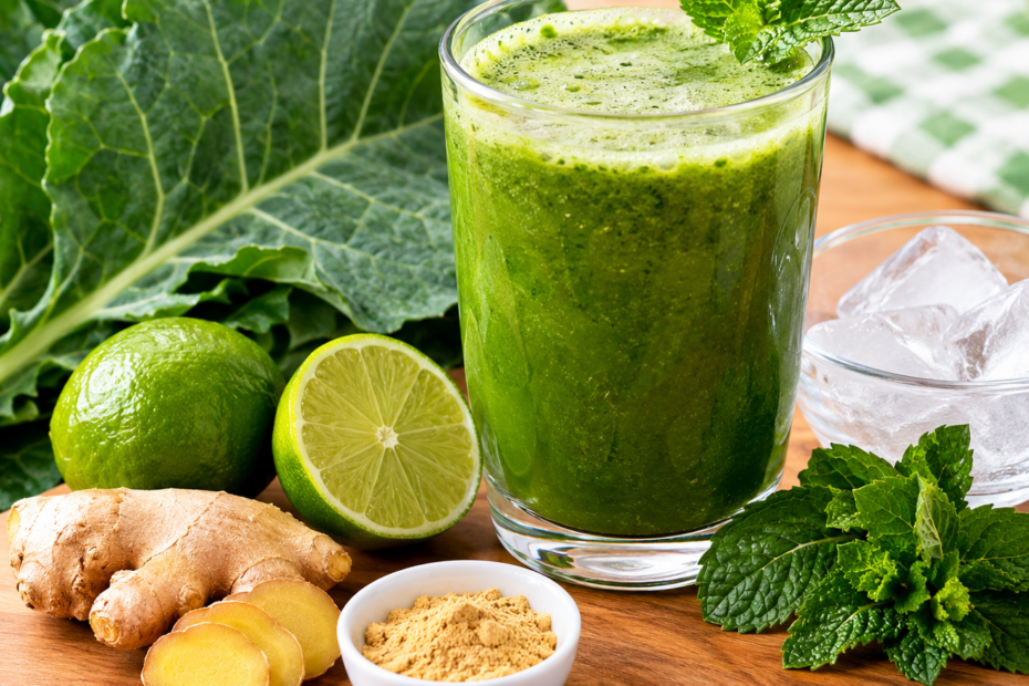 Como Fazer Suco Detox de Limão com Gengibre, Hortelã e Couve